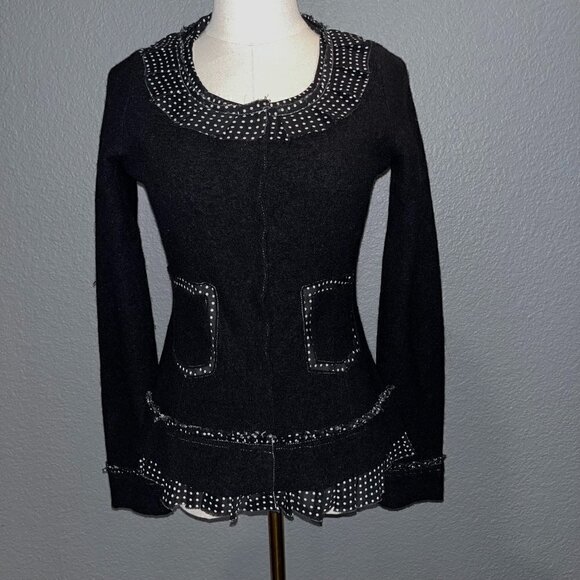 Anthropologie Sparrow Black Merino Wool Polka Dot Jacket Blazer Cardigan  EUC XS - Picture 1 of 11